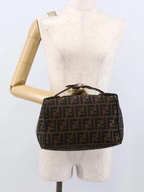 FENDI Zucca Canvas Hand Bag Black Brown Auth 172749
